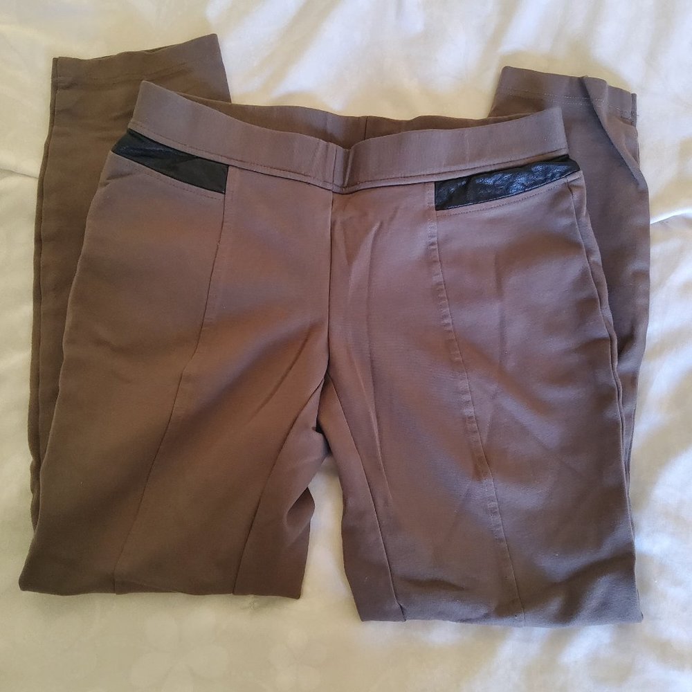 Alfani Skinny Leg Faux Leather Trim Comfort Waist Seamed Tummy Control Ponte